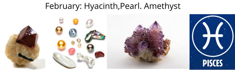 February: Hyacinth,Pearl. Amethyst